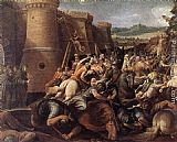 Scene Canvas Paintings - St Clare with the Scene of the Siege of Assisi